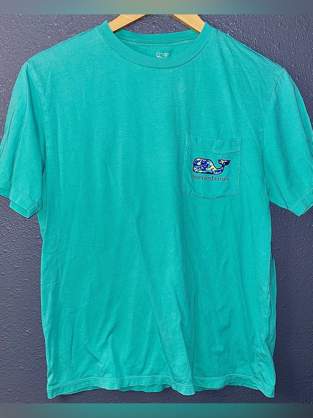 Vineyard Vines Teal Short Sleeve Pocket Tee with Whale Logo